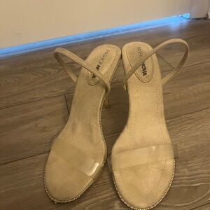 Fashion Nova Tan Suede Heels with slingback ankle  Strap